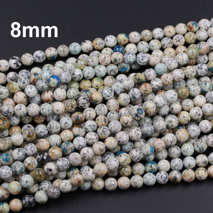 Rare K2 Beads 6mm 8mm 10mm 12mm Round Beads Natural Blue Azurite in Quartz Granite Drilled Smooth Polished Round Beads 16" Strand