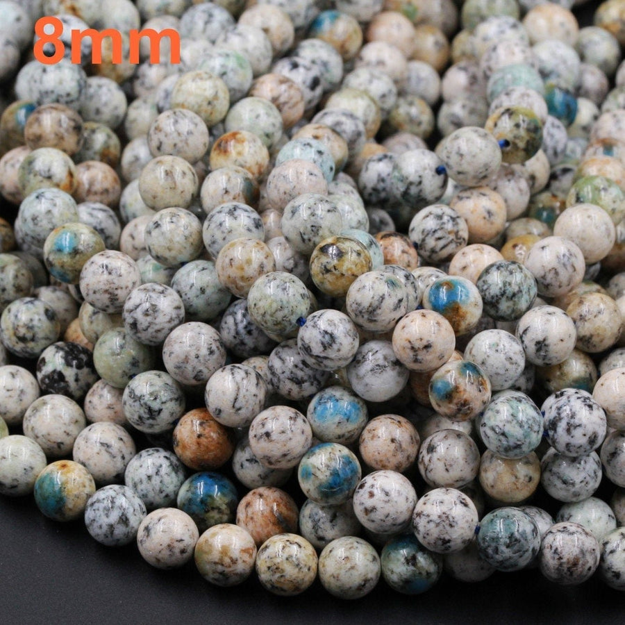 Rare K2 Beads 6mm 8mm 10mm 12mm Round Beads Natural Blue Azurite in Quartz Granite Drilled Smooth Polished Round Beads 16" Strand