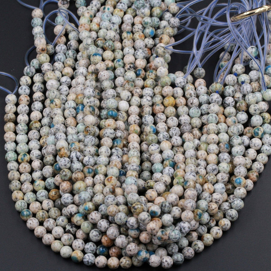 Rare K2 Beads 6mm 8mm 10mm 12mm Round Beads Natural Blue Azurite in Quartz Granite Drilled Smooth Polished Round Beads 16" Strand