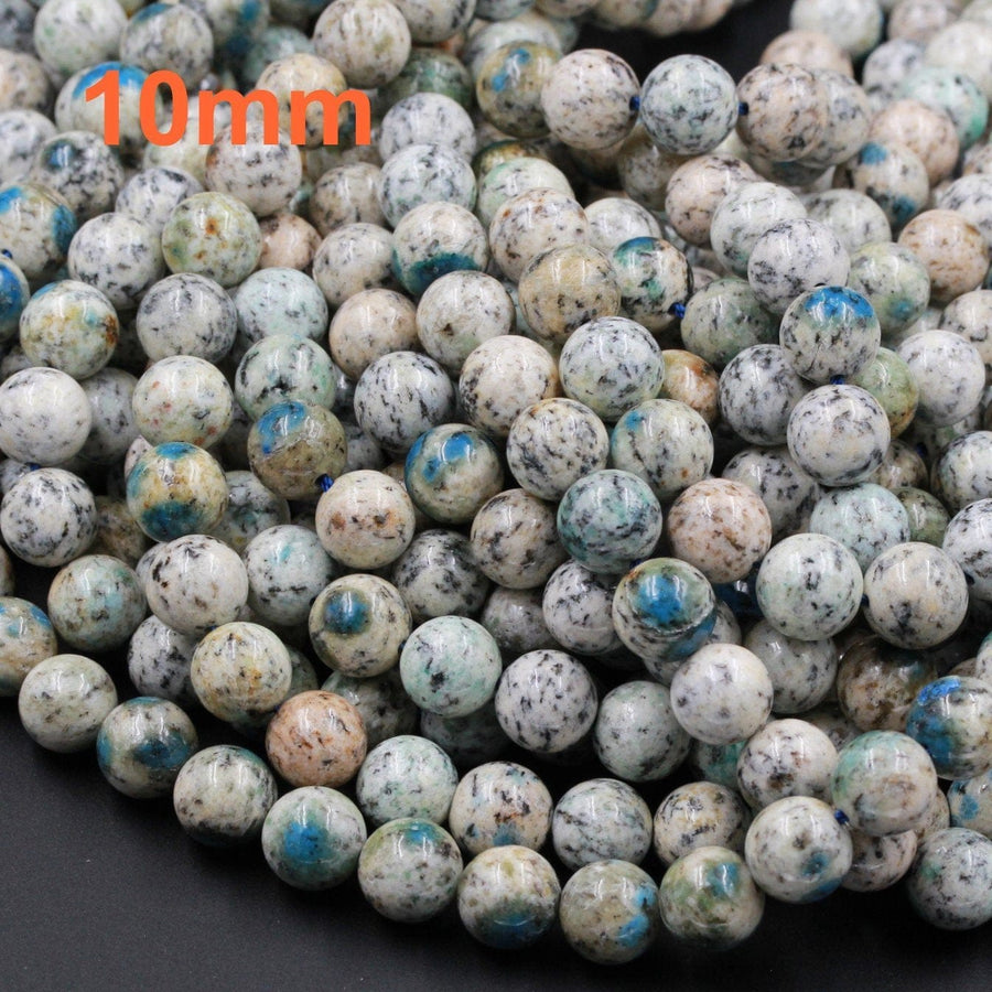 Rare K2 Beads 6mm 8mm 10mm 12mm Round Beads Natural Blue Azurite in Quartz Granite Drilled Smooth Polished Round Beads 16" Strand