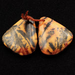 Drilled Rare Natural Utah Black Feather Jasper Earring Cabochon Cab Pair Freeform Matched Bead Pair American Jasper