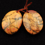 Drilled Rare Natural Utah Black Feather Jasper Earring Cabochon Cab Pair Freeform Matched Bead Pair American Jasper