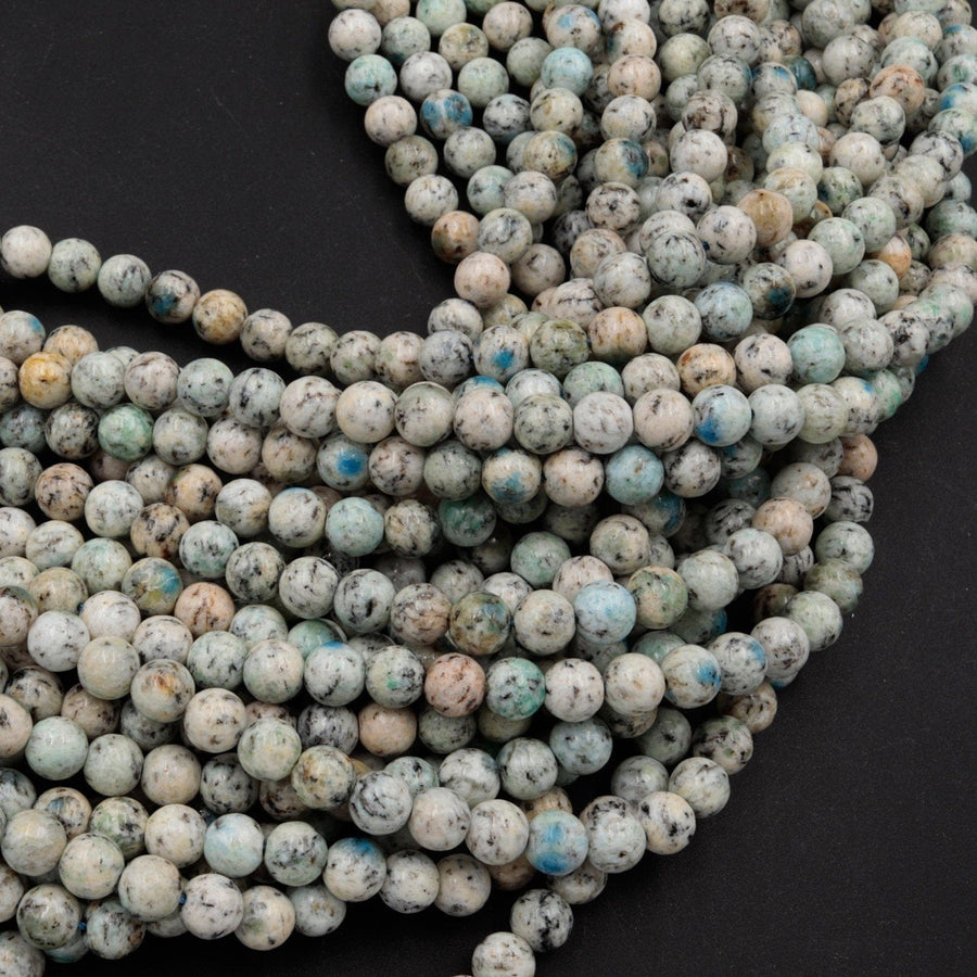 Rare K2 Beads 6mm 8mm 10mm 12mm Round Beads Natural Blue Azurite in Quartz Granite Drilled Smooth Polished Round Beads 16" Strand