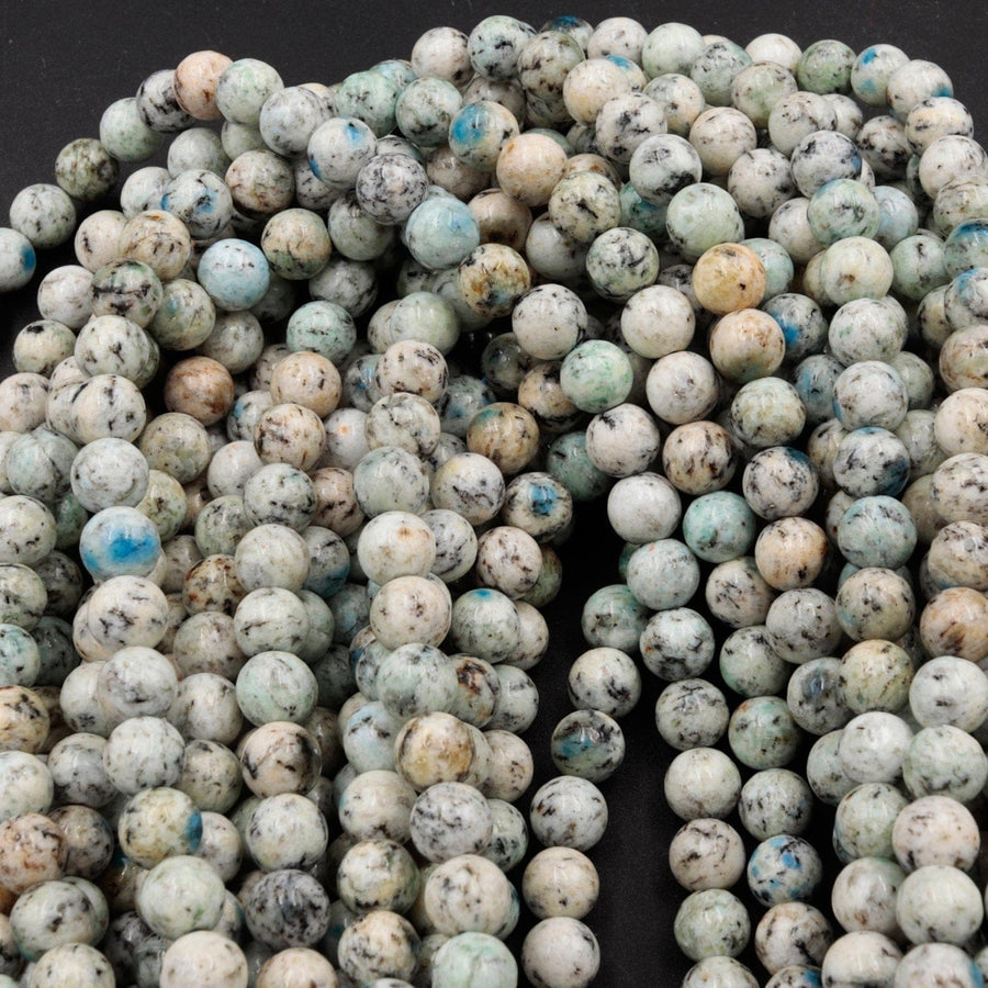 Rare K2 Beads 6mm 8mm 10mm 12mm Round Beads Natural Blue Azurite in Quartz Granite Drilled Smooth Polished Round Beads 16" Strand