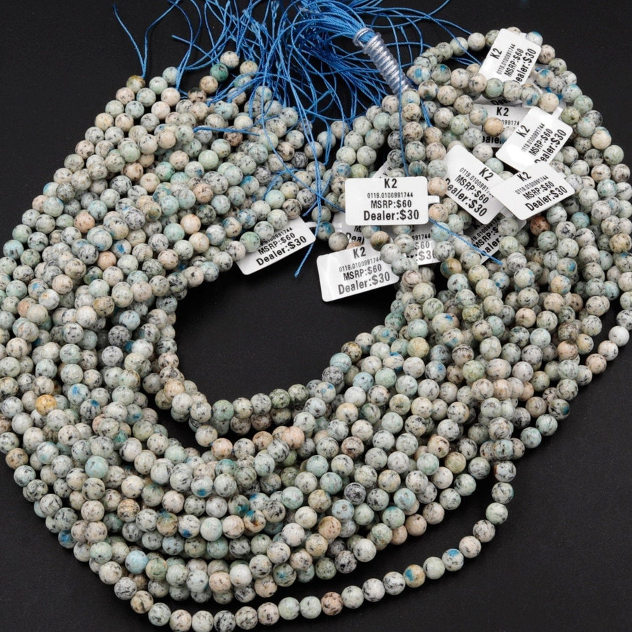 Rare K2 Beads 6mm 8mm 10mm 12mm Round Beads Natural Blue Azurite in Quartz Granite Drilled Smooth Polished Round Beads 16" Strand