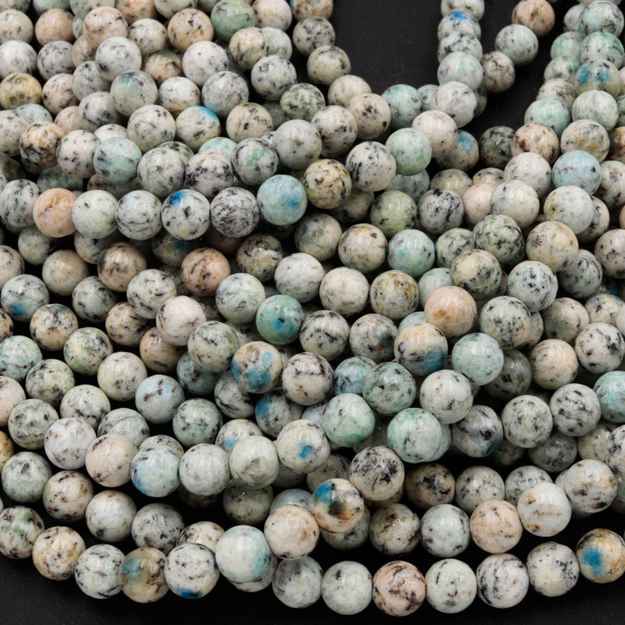 Rare K2 Beads 6mm 8mm 10mm 12mm Round Beads Natural Blue Azurite in Quartz Granite Drilled Smooth Polished Round Beads 16" Strand