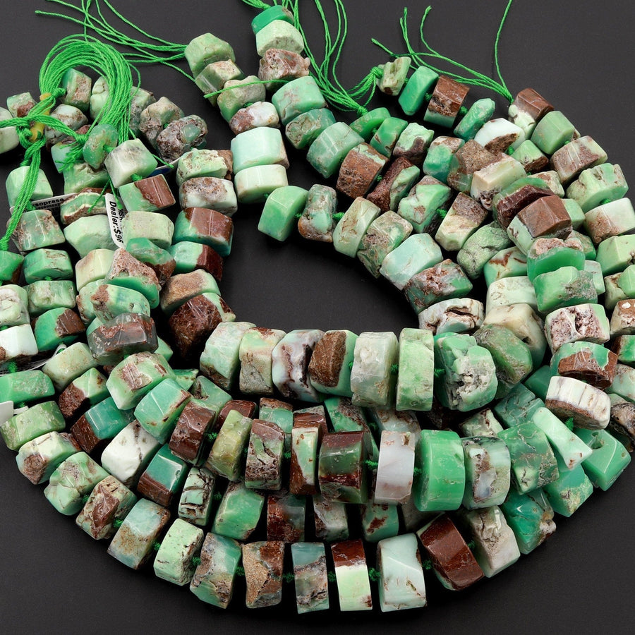 Huge Phenomenal Faceted Natural Australian Chrysoprase Beads Center Drilled Rondelle Wheel Saucer Hand Cut Graduated Nuggets 16" Strand