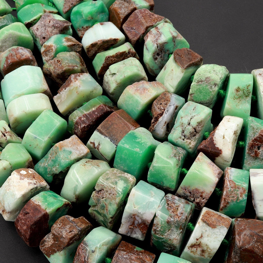 Huge Phenomenal Faceted Natural Australian Chrysoprase Beads Center Drilled Rondelle Wheel Saucer Hand Cut Graduated Nuggets 16" Strand