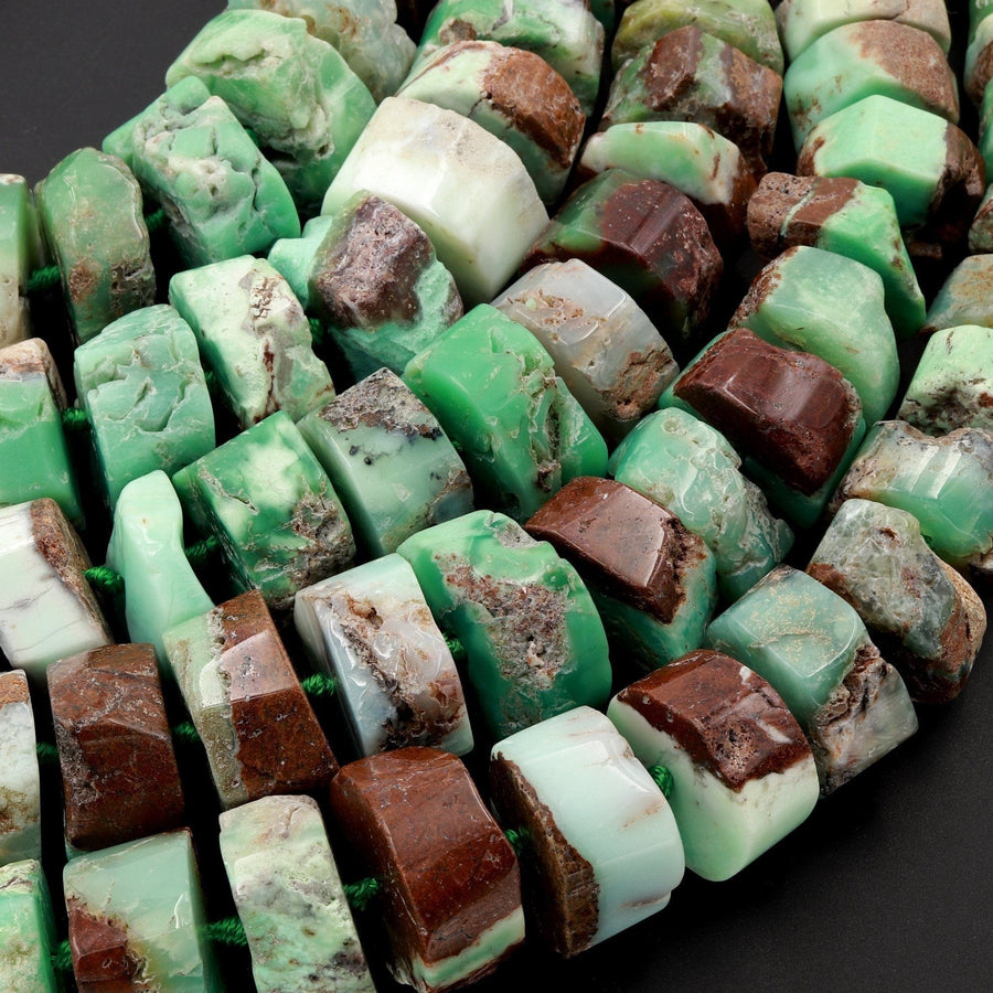 Huge Phenomenal Faceted Natural Australian Chrysoprase Beads Center Drilled Rondelle Wheel Saucer Hand Cut Graduated Nuggets 16" Strand