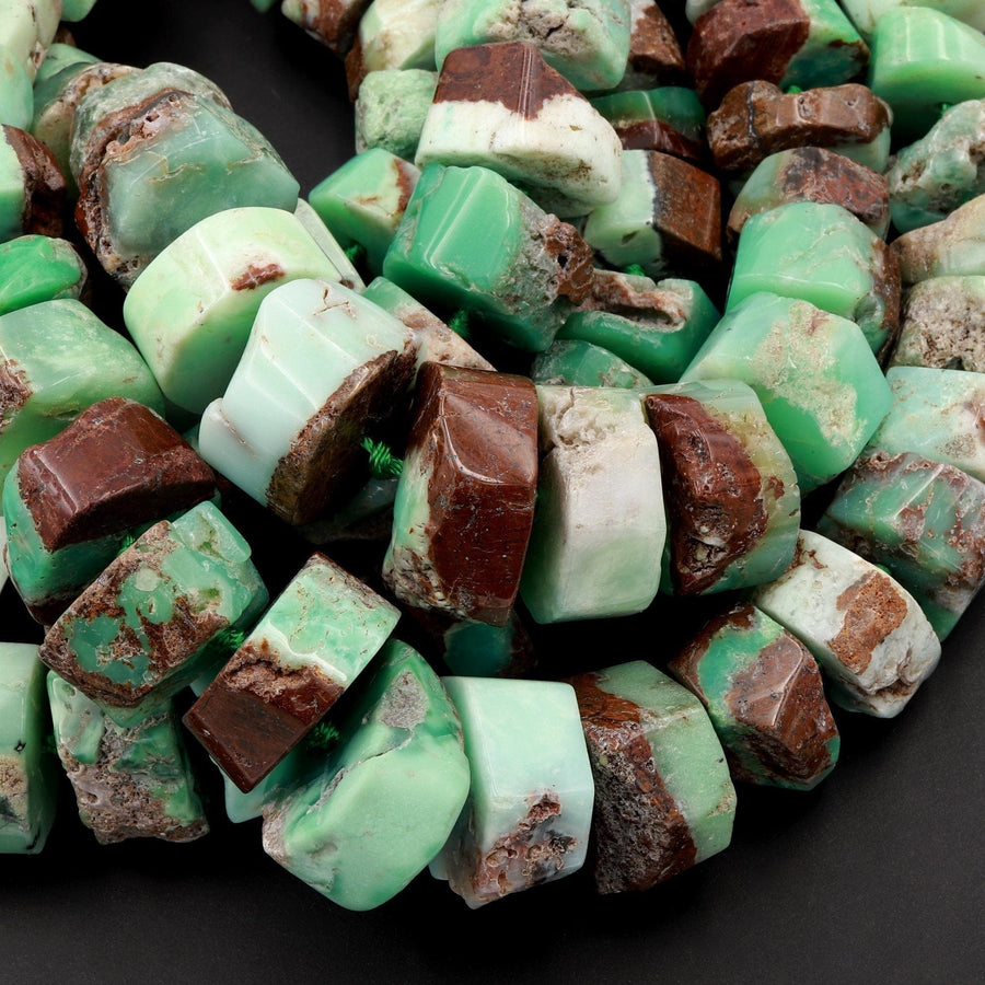 Huge Phenomenal Faceted Natural Australian Chrysoprase Beads Center Drilled Rondelle Wheel Saucer Hand Cut Graduated Nuggets 16" Strand