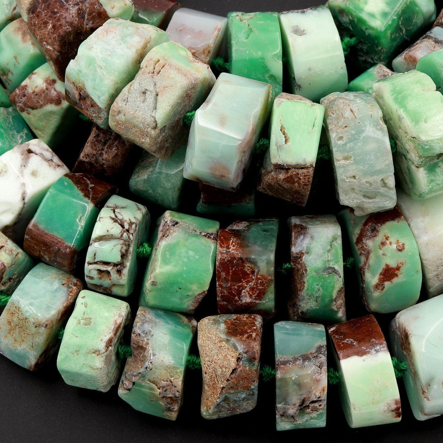 Huge Phenomenal Faceted Natural Australian Chrysoprase Beads Center Drilled Rondelle Wheel Saucer Hand Cut Graduated Nuggets 16" Strand