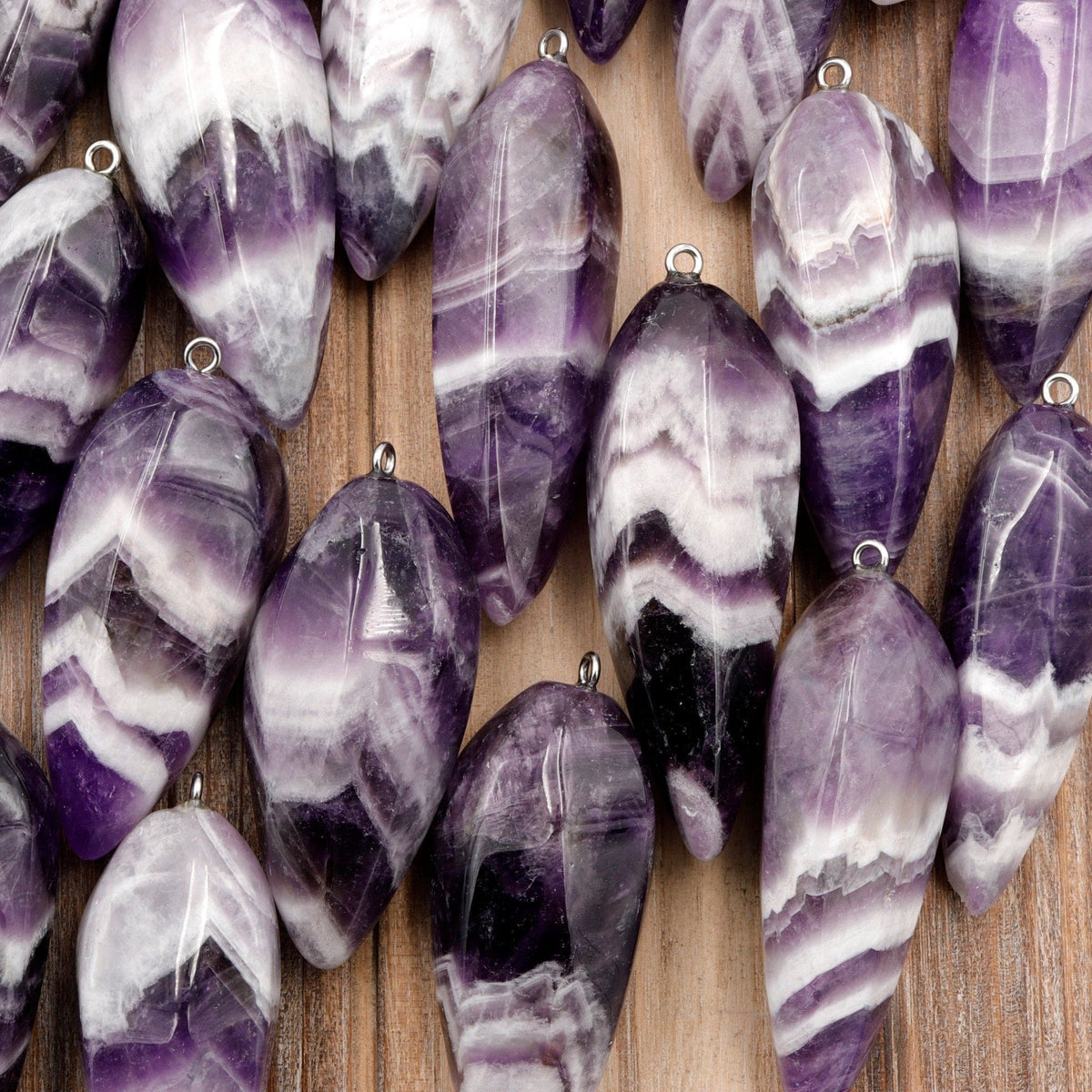 Natural Chevron Amethyst Pendant Teardrop Rich Purple Striking