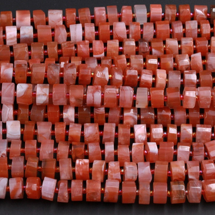 Rare Natural Moroccan Red Agate 12mm x 8mm Faceted Rondelle Beads Faceted Wheel Beads Red Agate 16" Strand