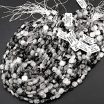 Black Rutilated Quartz Square Beads 10mm Black Tourmaline Rutile Quartz Smooth Coin Black Semi Precious Gemstone 16" Strand