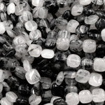 Black Rutilated Quartz Square Beads 10mm Black Tourmaline Rutile Quartz Smooth Coin Black Semi Precious Gemstone 16" Strand