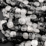 Black Rutilated Quartz Square Beads 10mm Black Tourmaline Rutile Quartz Smooth Coin Black Semi Precious Gemstone 16" Strand