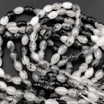 Black Rutilated Quartz Barrel Drum Cylinder Beads 9mm 10mm 16mm Natural Black Tourmaline Rutile in Clear Crystal Quartz Gemstone 16" Strand