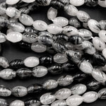 Black Rutilated Quartz Barrel Drum Cylinder Beads 9mm 10mm 16mm Natural Black Tourmaline Rutile in Clear Crystal Quartz Gemstone 16" Strand