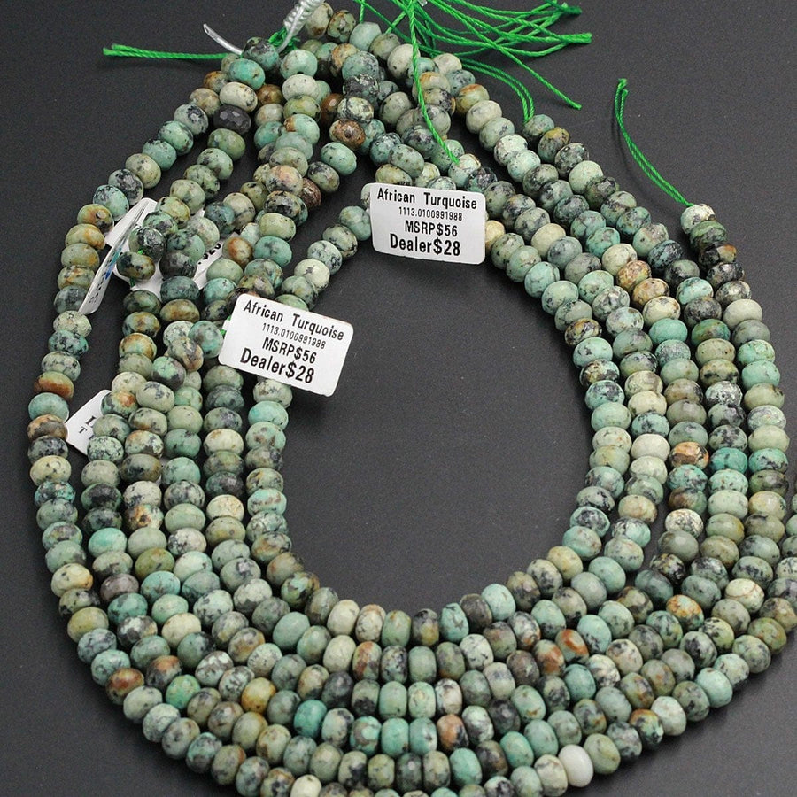 Natural African Turquoise 8mm 10mm 12mm Faceted Rondelle Large Rondelle Beads High Quality Earthy Blue Green Brown Gemstone 16" Strand
