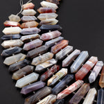 Natural Botswana Agate Beads Faceted Double Terminated Points Amazing Veins Bands Large Long Pendant Top Side Drilled Bead Bullet 16" Strand