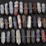 Natural Botswana Agate Beads Faceted Double Terminated Points Amazing Veins Bands Large Long Pendant Top Side Drilled Bead Bullet 16" Strand
