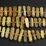 Large Natural Yellow Opal Beads Faceted Double Terminated Pointed Tips Healing Focal Pendant Bead African Opal Bicone Bullet 16" Strand