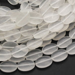 Matte Rock Crystal Quartz Beads Oval Smooth Flat Beads Natural Clear White Crystal Bead Good for Earrings 16" Strand