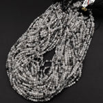 Natural Black Tourmaline Rutile Quartz Rutilated Quartz 3mm 4mm Faceted Round Beads Micro Faceted Laser Diamond Cut 16" Strand