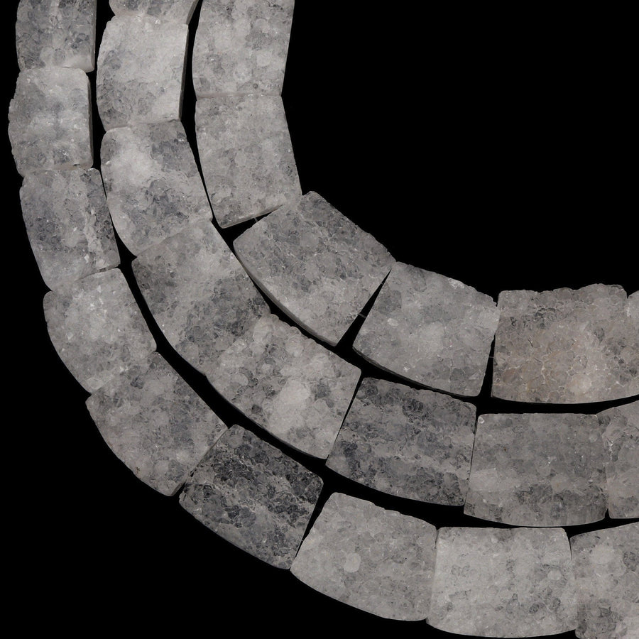 Rough Raw Matte Natural Rock Crystal Quartz Druzy Beads Hand Hammered Fan Shaped Nugget Wide Trapezoid Rectangle 18" Strand