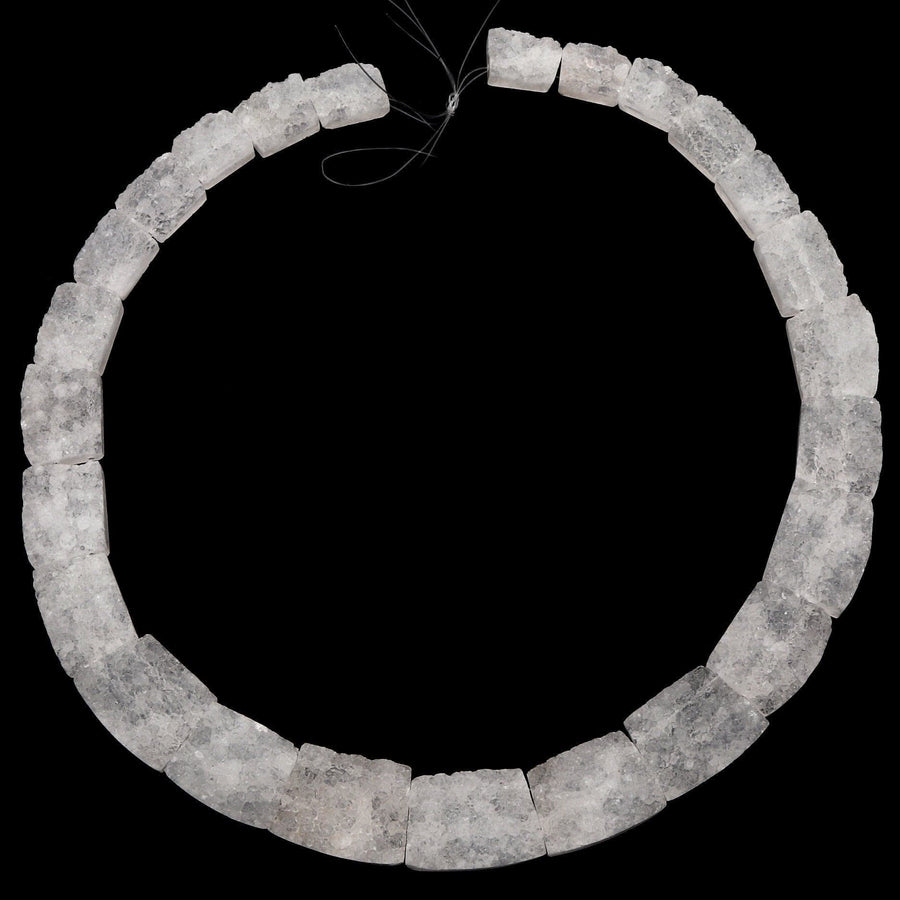 Rough Raw Matte Natural Rock Crystal Quartz Druzy Beads Hand Hammered Fan Shaped Nugget Wide Trapezoid Rectangle 18" Strand