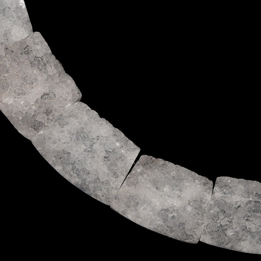 Rough Raw Matte Natural Rock Crystal Quartz Druzy Beads Hand Hammered Fan Shaped Nugget Wide Trapezoid Rectangle 18" Strand