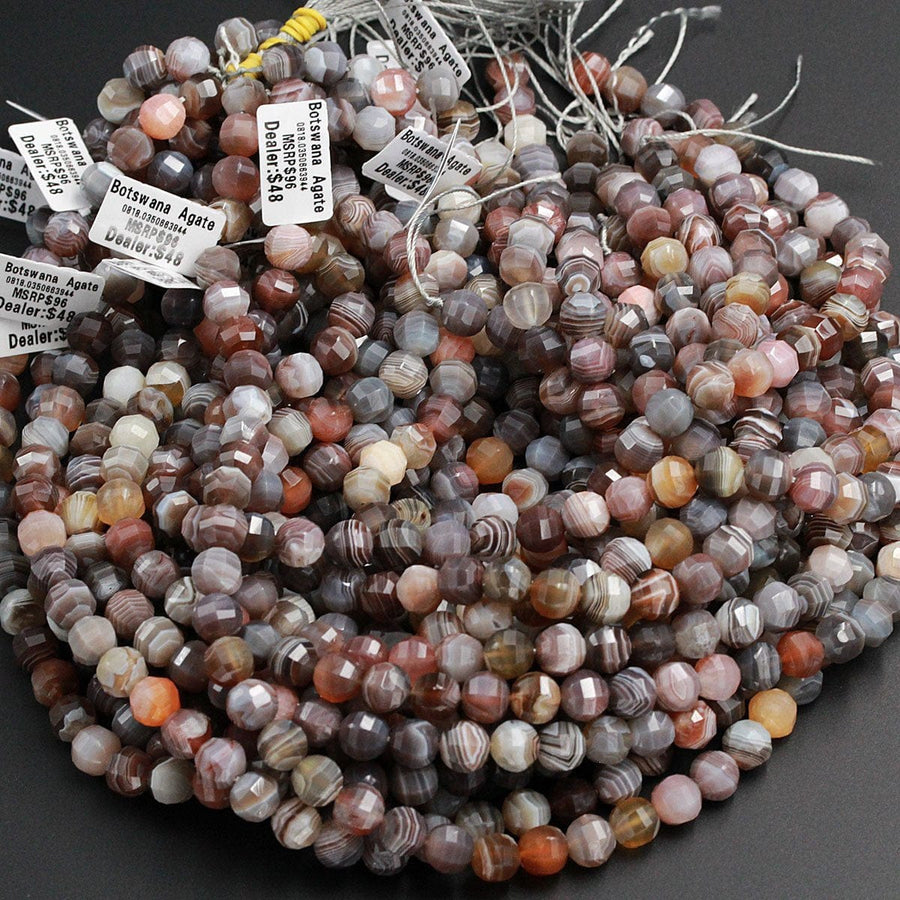 Lantern Faceted Natural Botswana Agate 10mm Round Beads Sparkling Dazzling Facets Superior A Grade Good For Earring Pair Beads 16" Strand