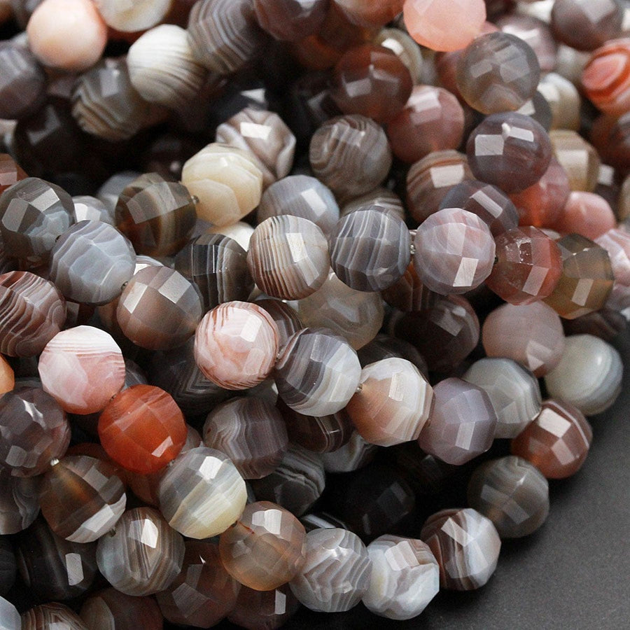 Lantern Faceted Natural Botswana Agate 10mm Round Beads Sparkling Dazzling Facets Superior A Grade Good For Earring Pair Beads 16" Strand