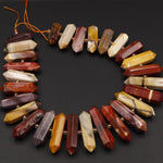 Natural Australian Mookaite Jasper Beads Faceted Double Terminated Points Large Long Healing Focal Pendant Bullet Hexagon Bicone 16" Strand