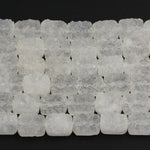 Pristine Icy White Natural Rock Quartz Druzy Beads Drusy Beads 8mm 12mm Rectangle Drilled Crystal Beads Perfect for Earrings 16" Full Strand