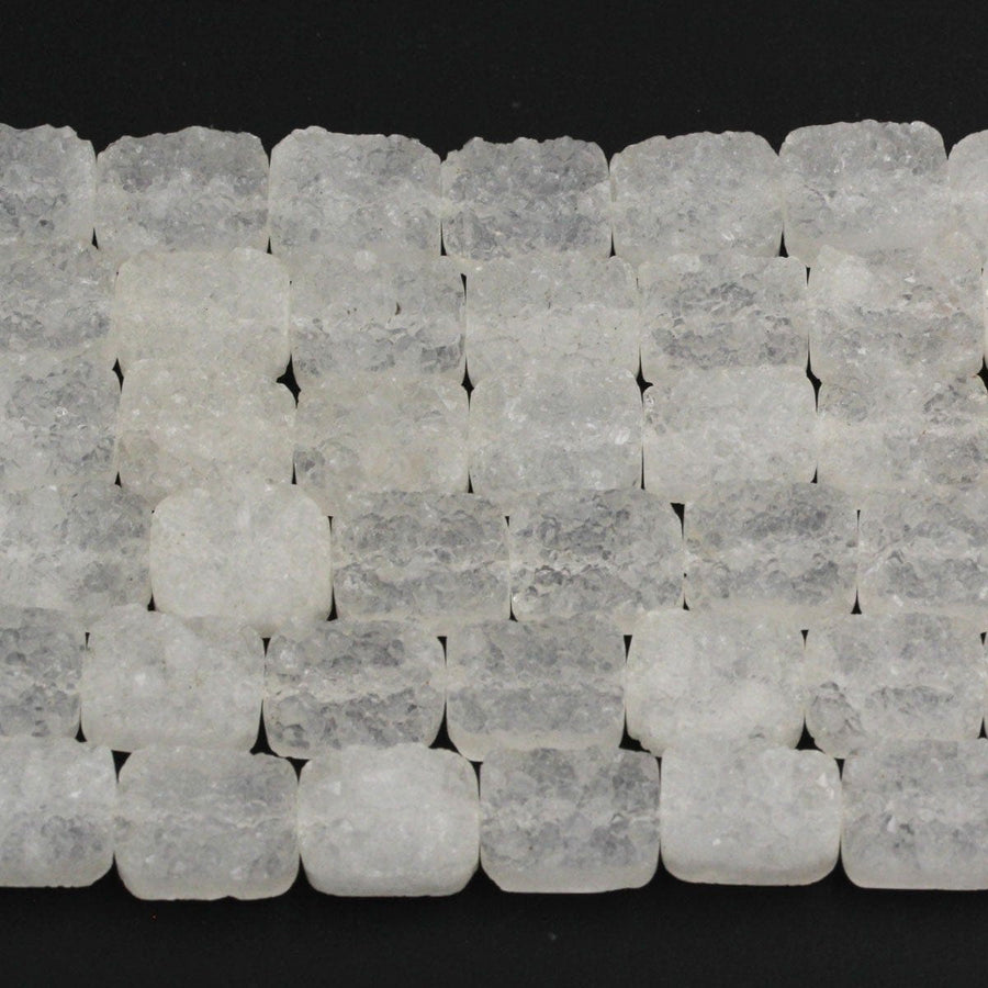 Pristine Icy White Natural Rock Quartz Druzy Beads Drusy Beads 8mm 12mm Rectangle Drilled Crystal Beads Perfect for Earrings 16" Full Strand