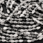 Black Rutilated Quartz Faceted Teardrop Beads 8x5mm Vertically Long Drilled Natural Black Tourmaline in Clear Quartz Gemstone 16" Strand