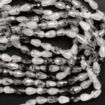 Black Rutilated Quartz Faceted Teardrop Beads 8x5mm Vertically Long Drilled Natural Black Tourmaline in Clear Quartz Gemstone 16" Strand