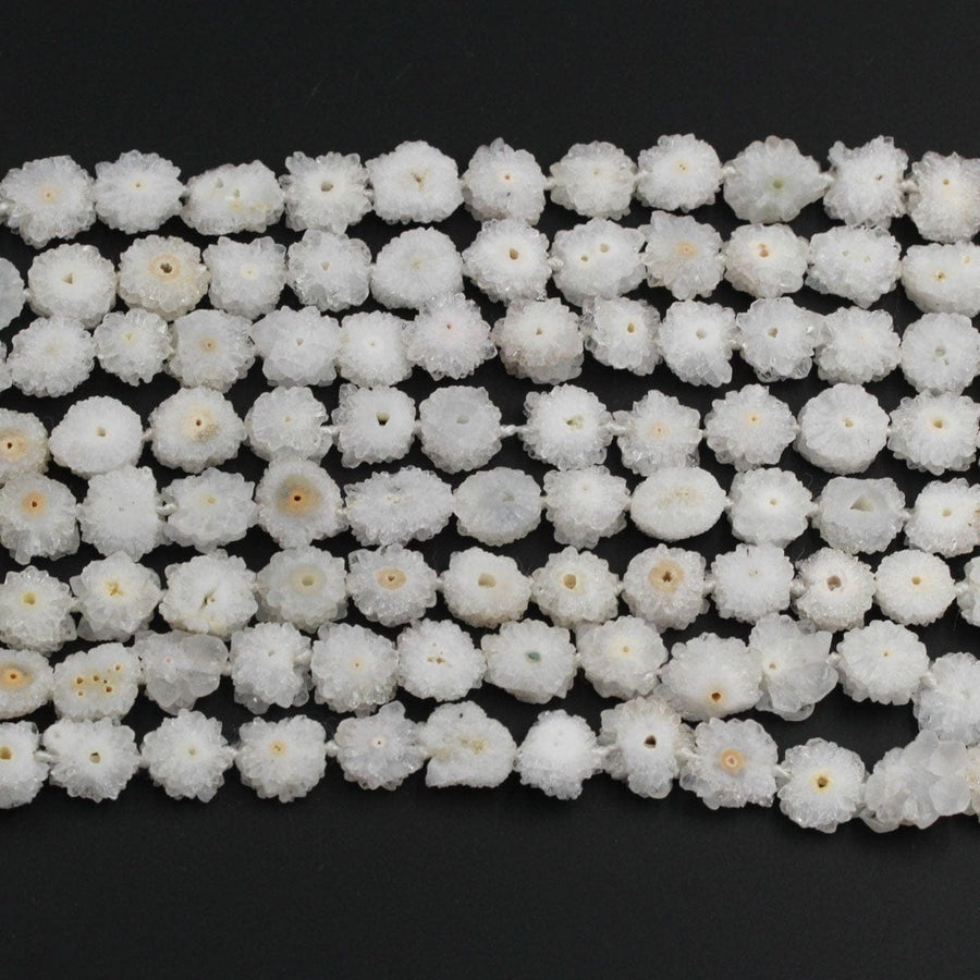 Full Strand Natural Solar Quartz Flower Slice Stalactite Flower Beads Drilled Freeform Daisy Flower Perfect for Earrings Beads 16" Strand