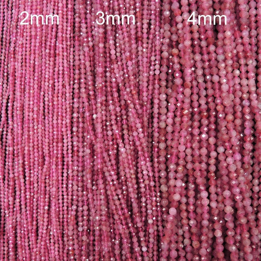 Micro Faceted Tiny Small Natural Pink Tourmaline Faceted 2mm 3mm 4mm 5mm Round Beads Diamond Cut Gemstone 16" Strand