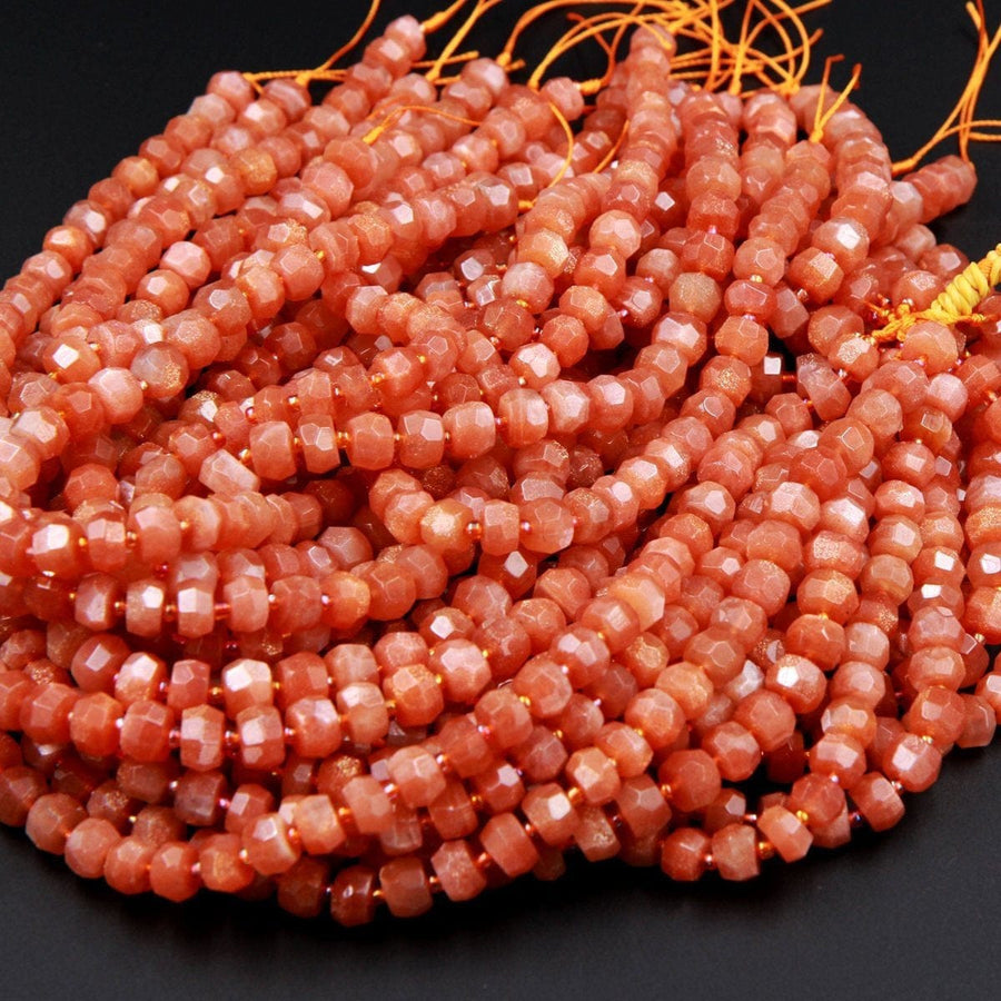 AAA Natural Sunstone Faceted Rondelle Beads 6mm 7mm 8mm 9mm 10mm Faceted Rondelle Nugget Beads 16" Strand