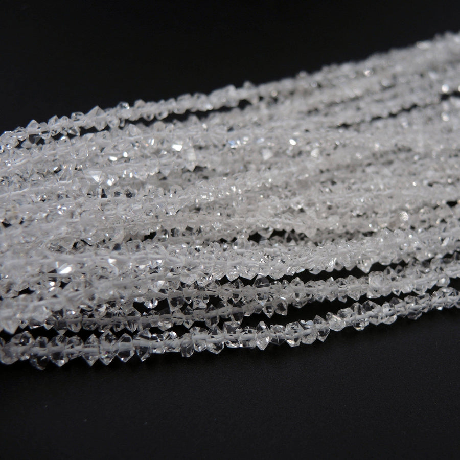 Natural Herkimer Diamond Quartz Beads Superior A Grade Super Clear Double Terminated Pointed Real Natural Quartz 16" Strand