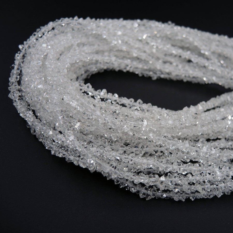 Natural Herkimer Diamond Quartz Beads Superior A Grade Super Clear Double Terminated Pointed Real Natural Quartz 16" Strand