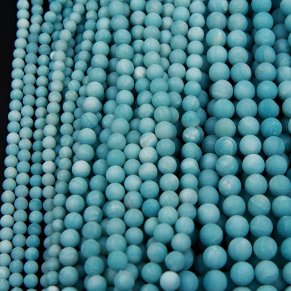 Natural Sea Blue Amazonite AA Grade 6mm Matte Round Beads, 8mm Matte Round Beads, 10mm Matte Round Beads 16" Strand