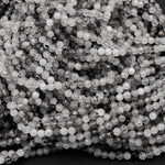 Natural Black Tourmaline Rutile Quartz Rutilated Quartz 3mm 4mm Faceted Round Beads Micro Faceted Laser Diamond Cut 16" Strand