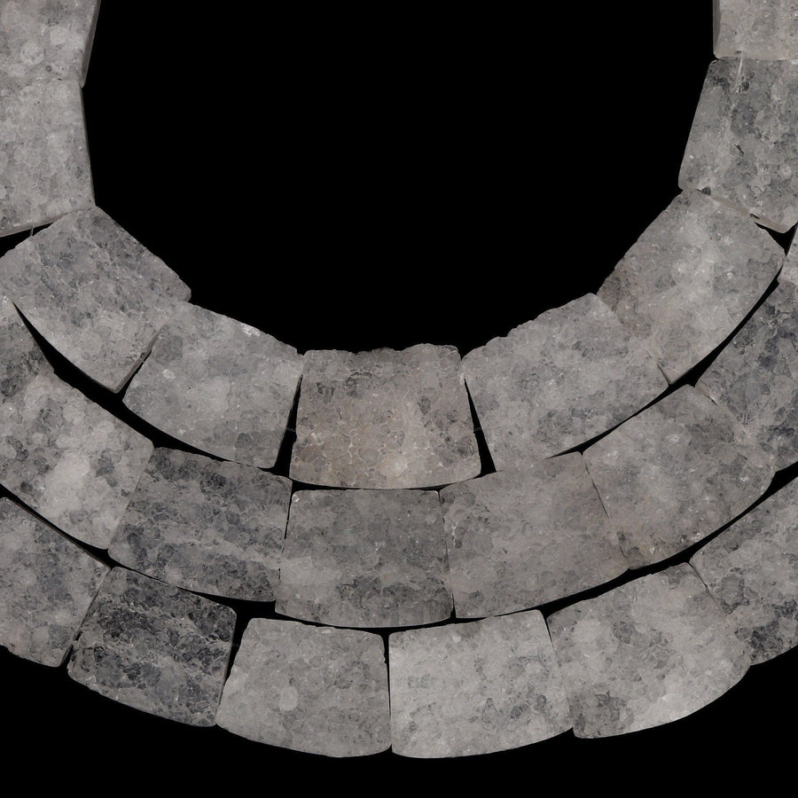 Rough Raw Matte Natural Rock Crystal Quartz Druzy Beads Hand Hammered Fan Shaped Nugget Wide Trapezoid Rectangle 18" Strand