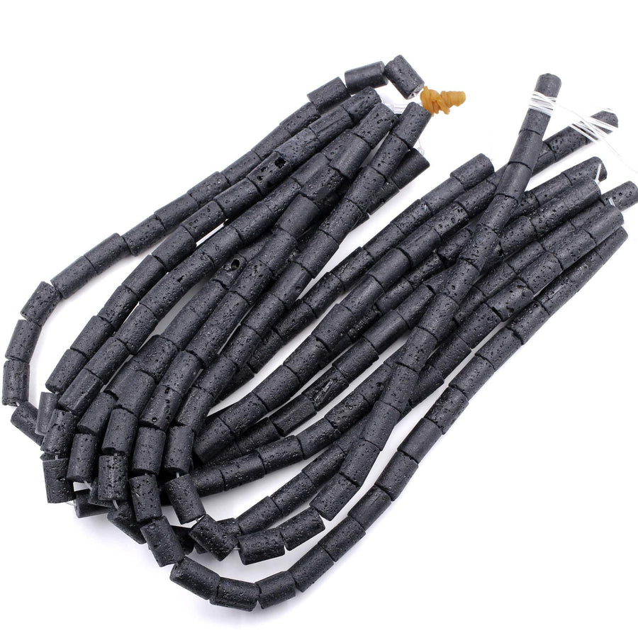 Natural Black Lava Smooth Tube Cylinder Beads 15.5" Strand