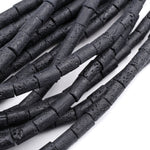 Natural Black Lava Smooth Tube Cylinder Beads 15.5" Strand