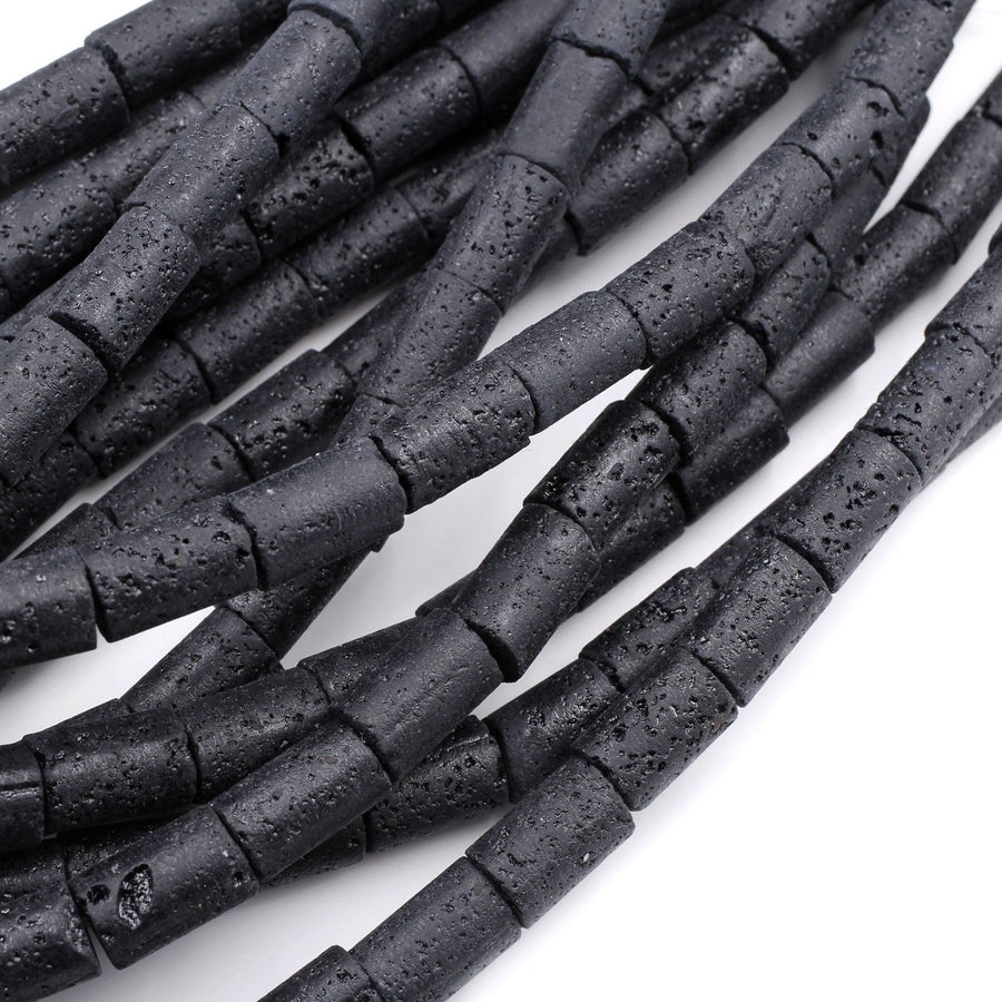 Natural Black Lava Smooth Tube Cylinder Beads 15.5" Strand