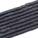 Natural Black Lava Smooth Tube Cylinder Beads 15.5" Strand